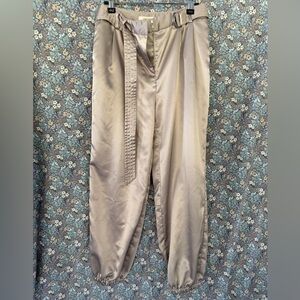 Anthropologie Maeve Taupe Satin Pants
